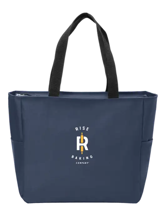 Everyday Navy Zip Tote  w/Rise Baking Logo