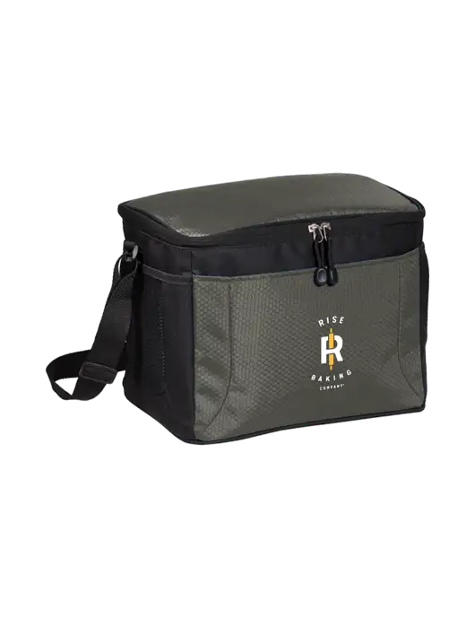 12 Can Grey/Black Cube Cooler w/Rise Baking Logo