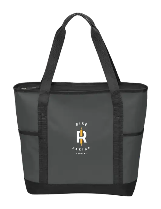 On the Go Charcoal/Black Tote  w/Rise Baking Logo