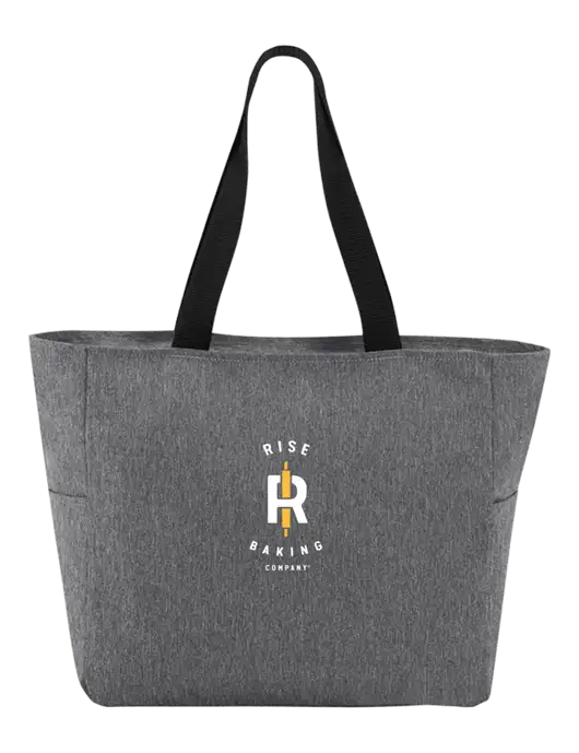 Everyday Heather Grey Zip Tote  w/Rise Baking Logo