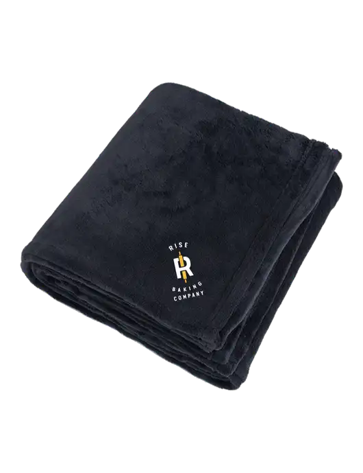 Oversized Deep Black Ultra Plush Blanket w/Rise Baking Logo