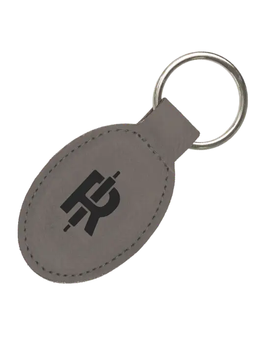 Grey Leatherette Oval Keychain w/Rise Baking Logo