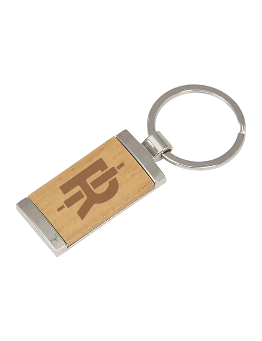 Wood & Silver Rectangle Keychain w/Rise Baking Logo