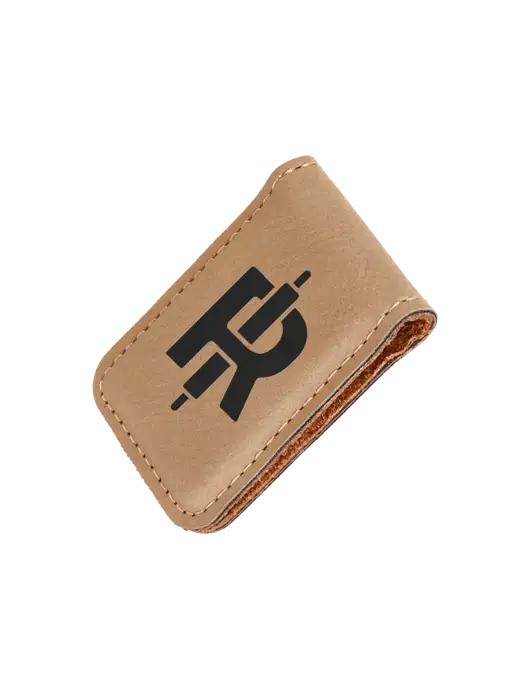 Tan Leatherette Money Clip w/Rise Baking Logo