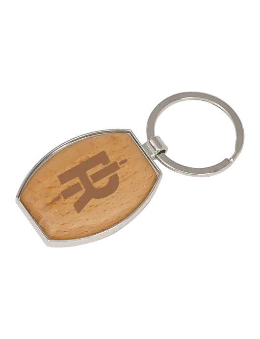 Wood & Silver Oval Keychain w/Rise Baking Logo