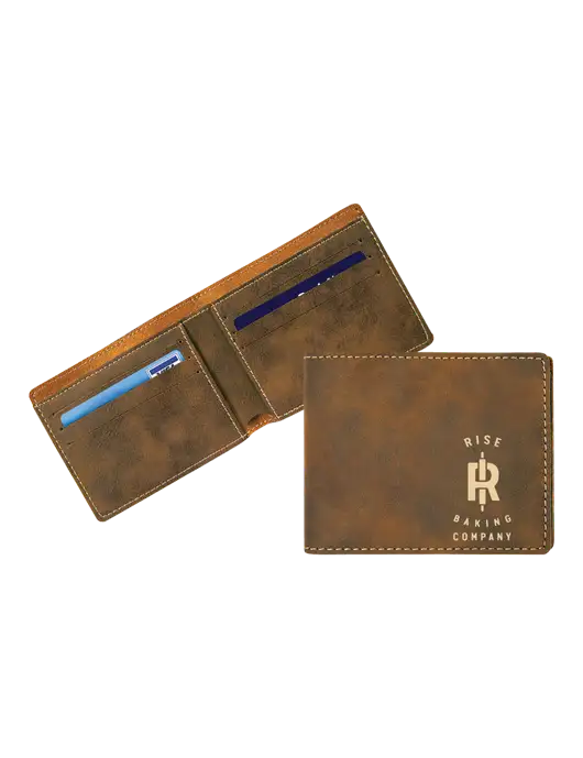 Rustic Leatherette Bifold Wallet w/Rise Baking Logo