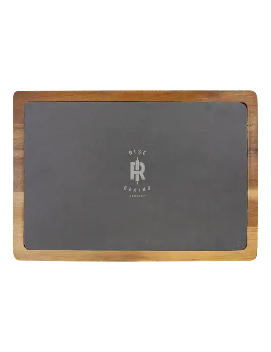 Acacia Wood/Slate Cutting Board, 13 x 9 w/Rise Baking Logo