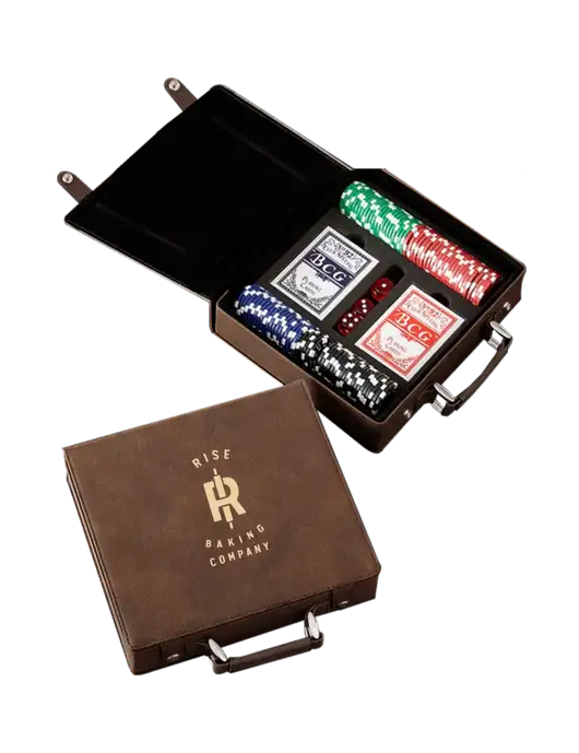 Rustic Leatherette 100 Chip Poker Set w/Rise Baking Logo