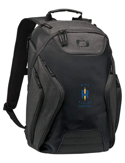 OGIO Black/Heather Grey Hatch Laptop Backpack
 w/Rise Baking Logo