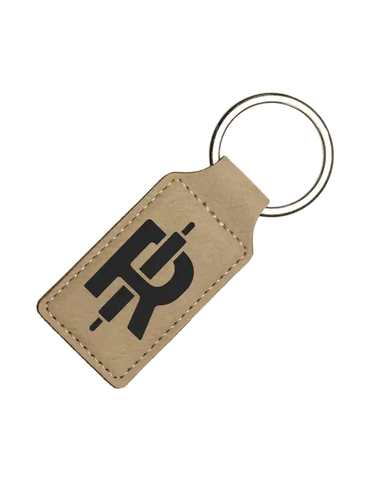 Tan Laserable Leatherette Rectangle Keychain w/Rise Baking Logo