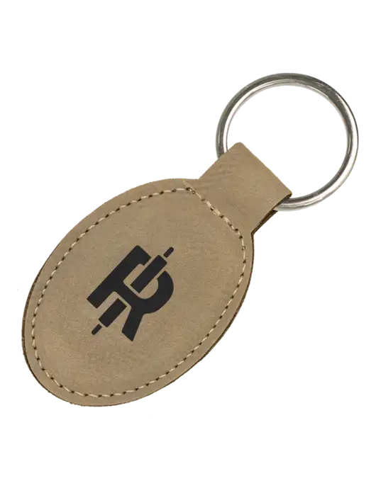 Tan Leatherette Oval Keychain w/Rise Baking Logo
