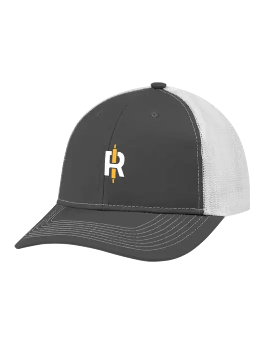 Snapback Ponytail Trucker Cap Dark Grey w/White Mesh w/Rise Baking Logo