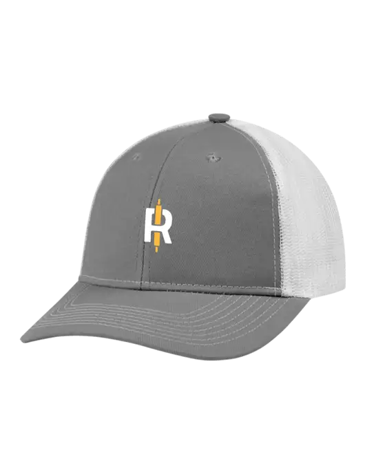 Snapback Ponytail Trucker Cap Light Medium Heather Grey w/White Mesh w/Rise Baking Logo