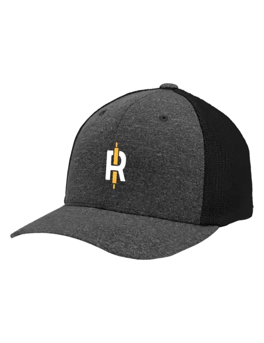 Flexfit Black/Dark Charcoal Heather Melange Mesh Back Trucker Cap w/Rise Baking Logo