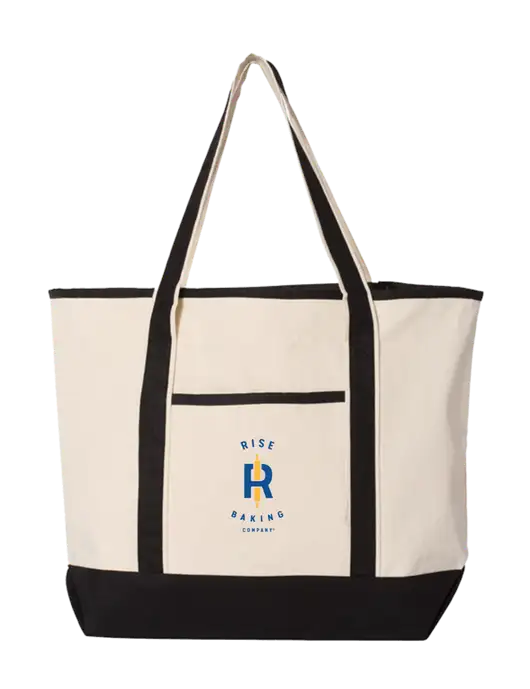 Natural/Black Large Canvas Deluxe Tote w/Rise Baking Logo