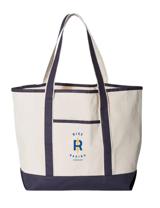 Natural/Navy Large Canvas Deluxe Tote w/Rise Baking Logo
