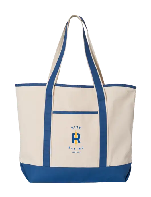 Natural/Royal Large Canvas Deluxe Tote w/Rise Baking Logo