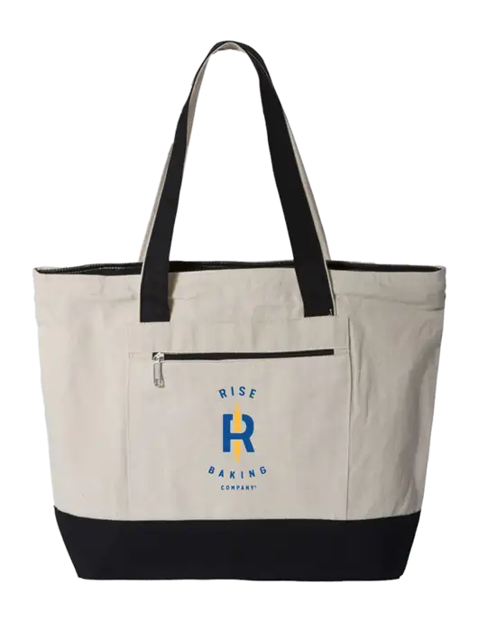 Natural/Black Zippered Tote  w/Rise Baking Logo
