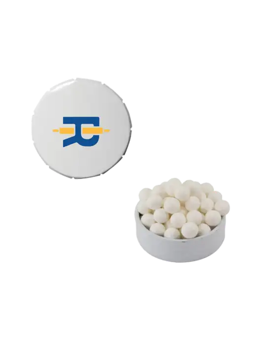 Signature Peppermints In White Snap Top Tin  w/Rise Baking Logo