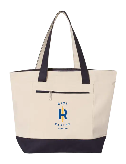 Natural/Navy Zippered Tote  w/Rise Baking Logo