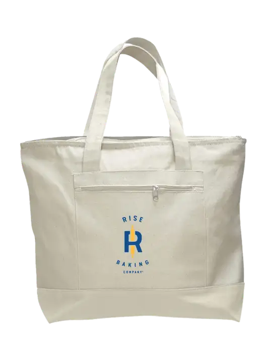 Natural Zippered Tote  w/Rise Baking Logo