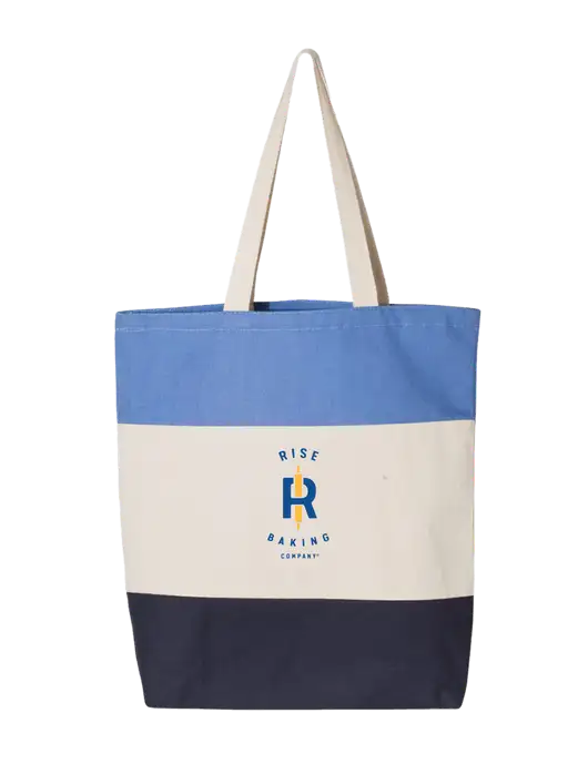 Light Blue/Natural/Navy Tri-Color Tote  w/Rise Baking Logo