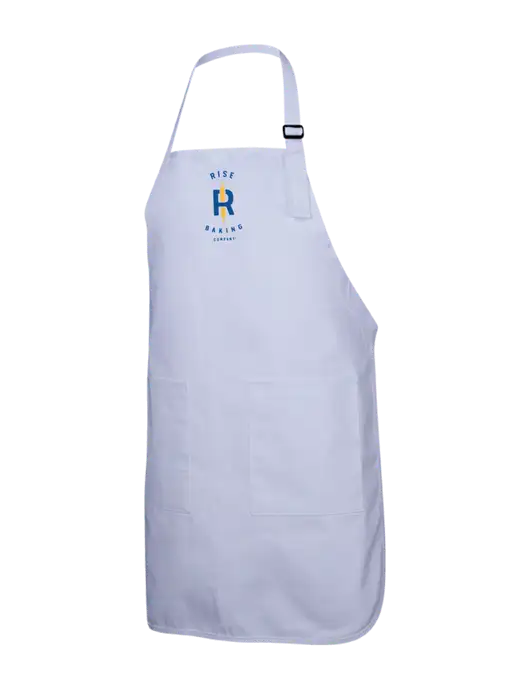 Full-Length White Apron With Pockets w/Rise Baking Logo